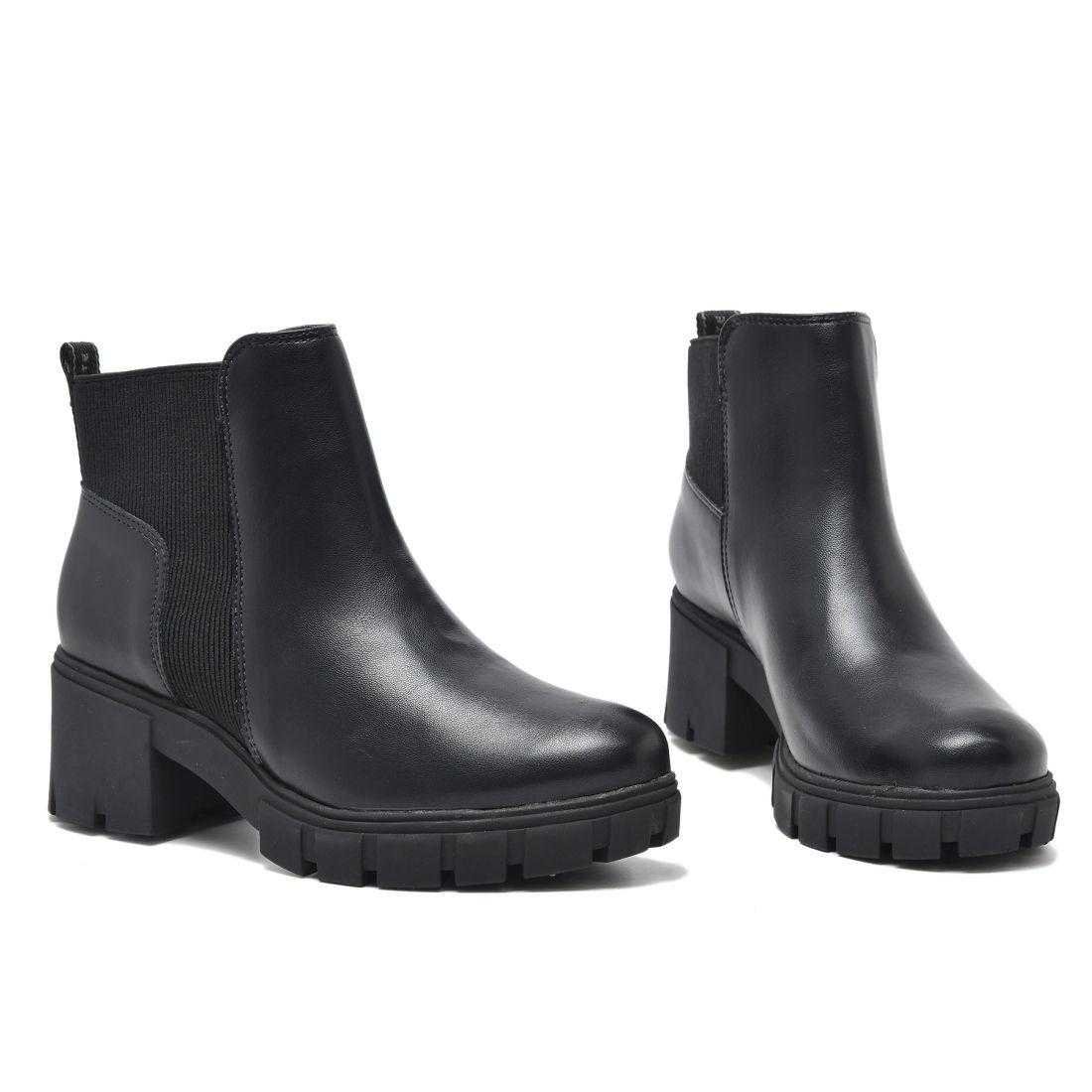 Bota Feminina Via Marte Chelsea Salto Bloco Tratorado Preto 2