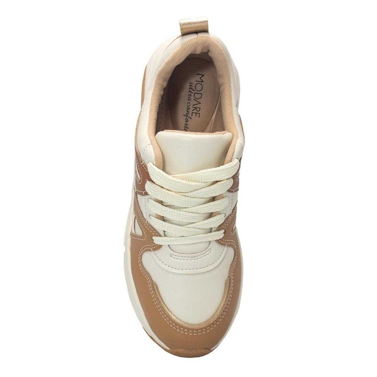Tênis Feminino Modare Sneaker Casual Bege/Marrom/Dourado 3
