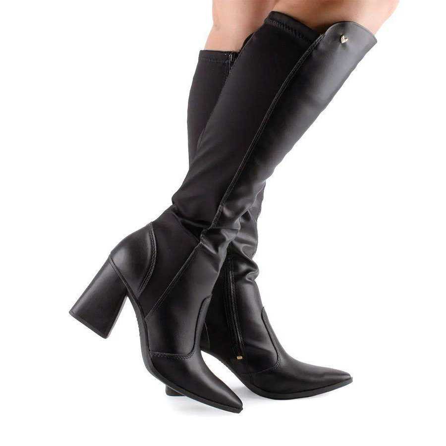 Bota Feminina Mississipi Cano Longo Salto Blocado Preto 6