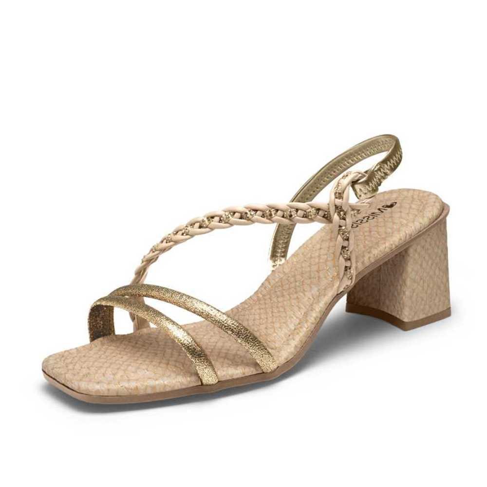 Sandália Feminina Mississipi Salto Bloco com Tiras Trançadas Dourada ou Camel Dourado 2