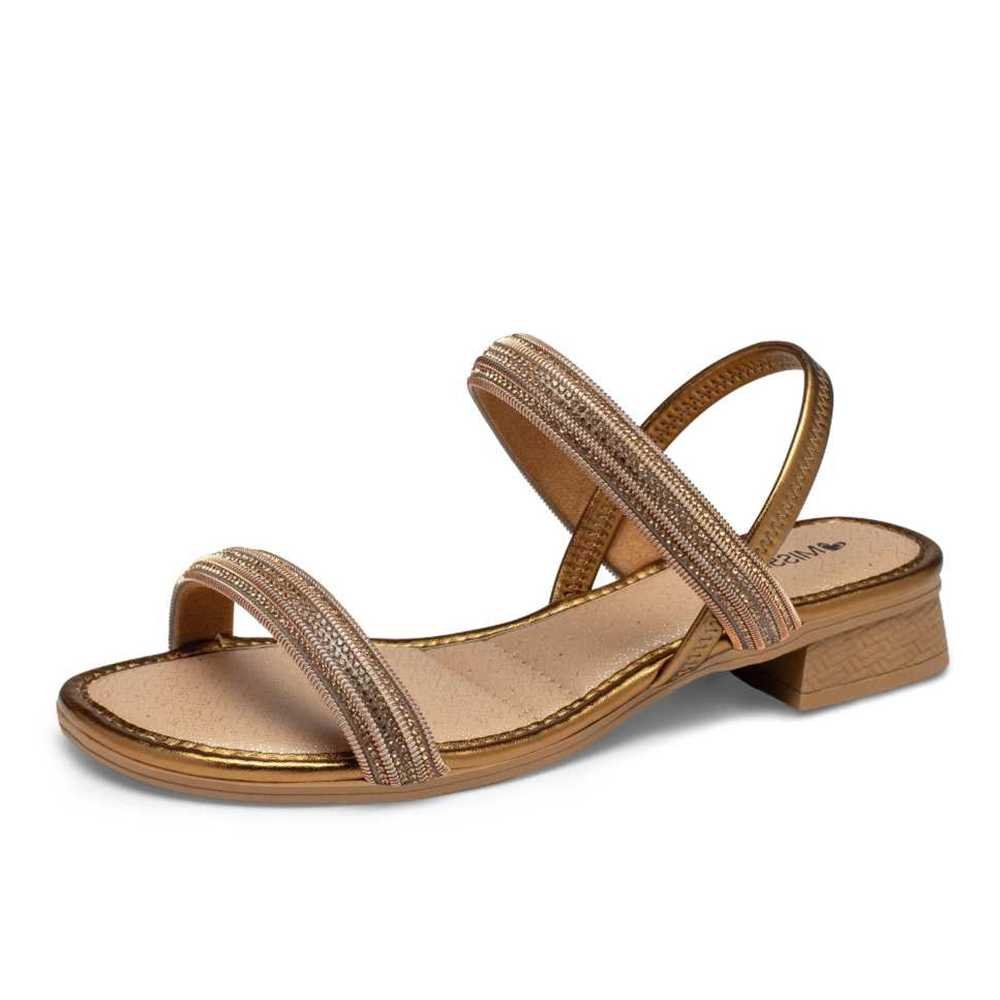 Sandália Feminina Mississipi Saltinho Bloco Tiras Brilhantes Marrom 2