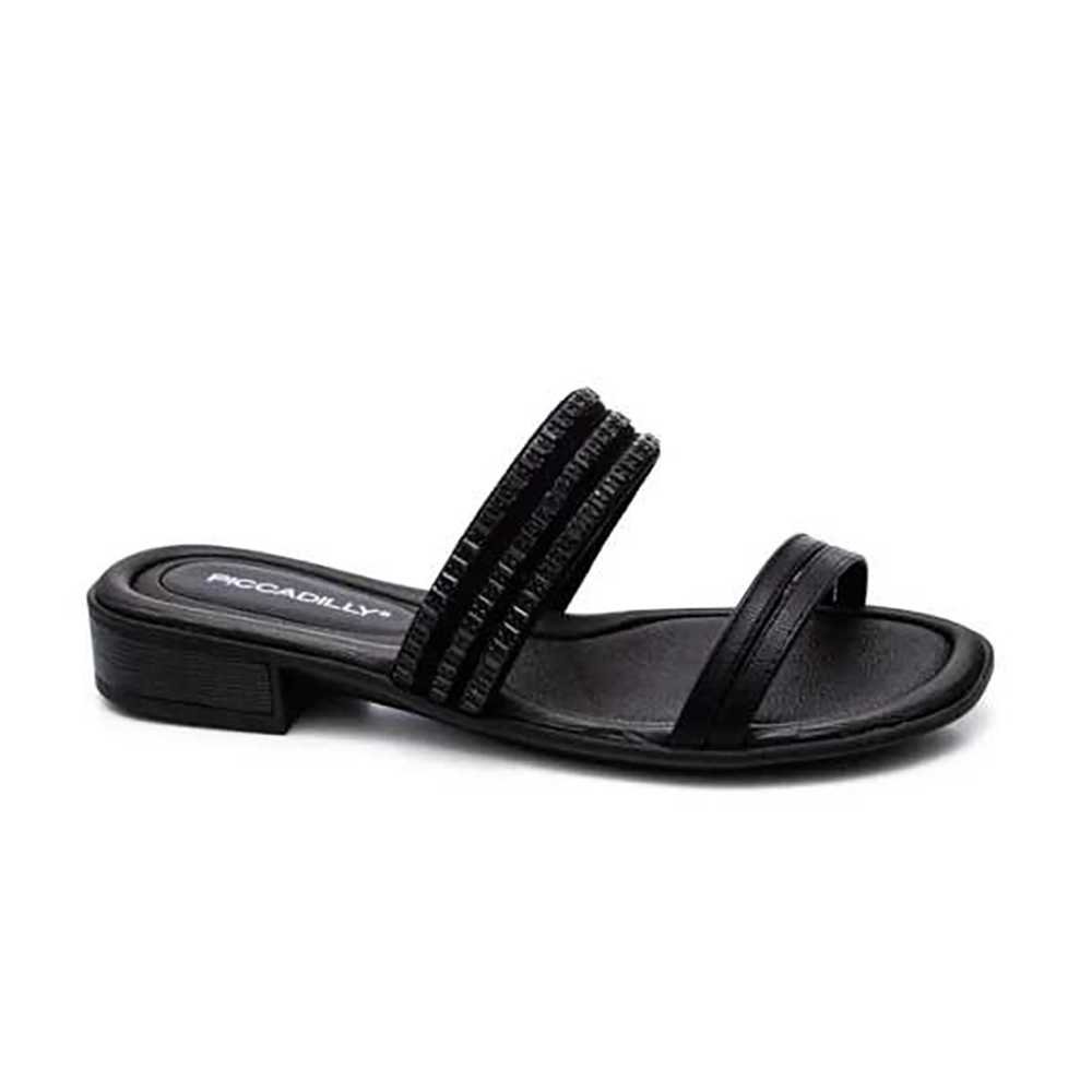 Tamanco Feminino Piccadilly Salto Baixo Tiras Duplas Preto 2