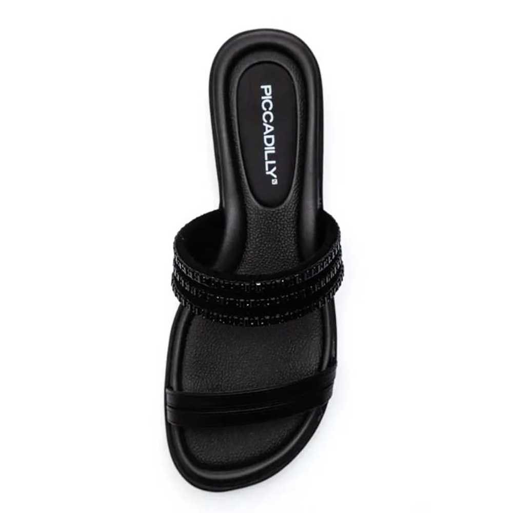 Tamanco Feminino Piccadilly Salto Baixo Tiras Duplas Preto 3