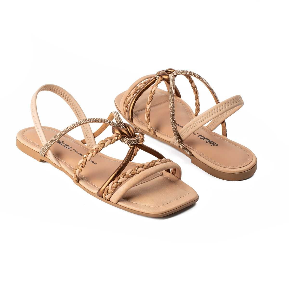 Sandália Feminina Dakota Rasteira Tiras Cruzadas Bege 5