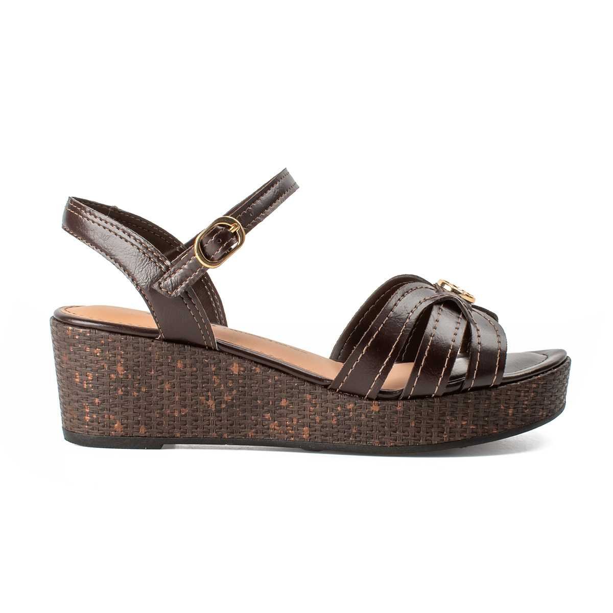 Sandália Feminina Dakota Anabela Tiras Cruzadas Marrom 3