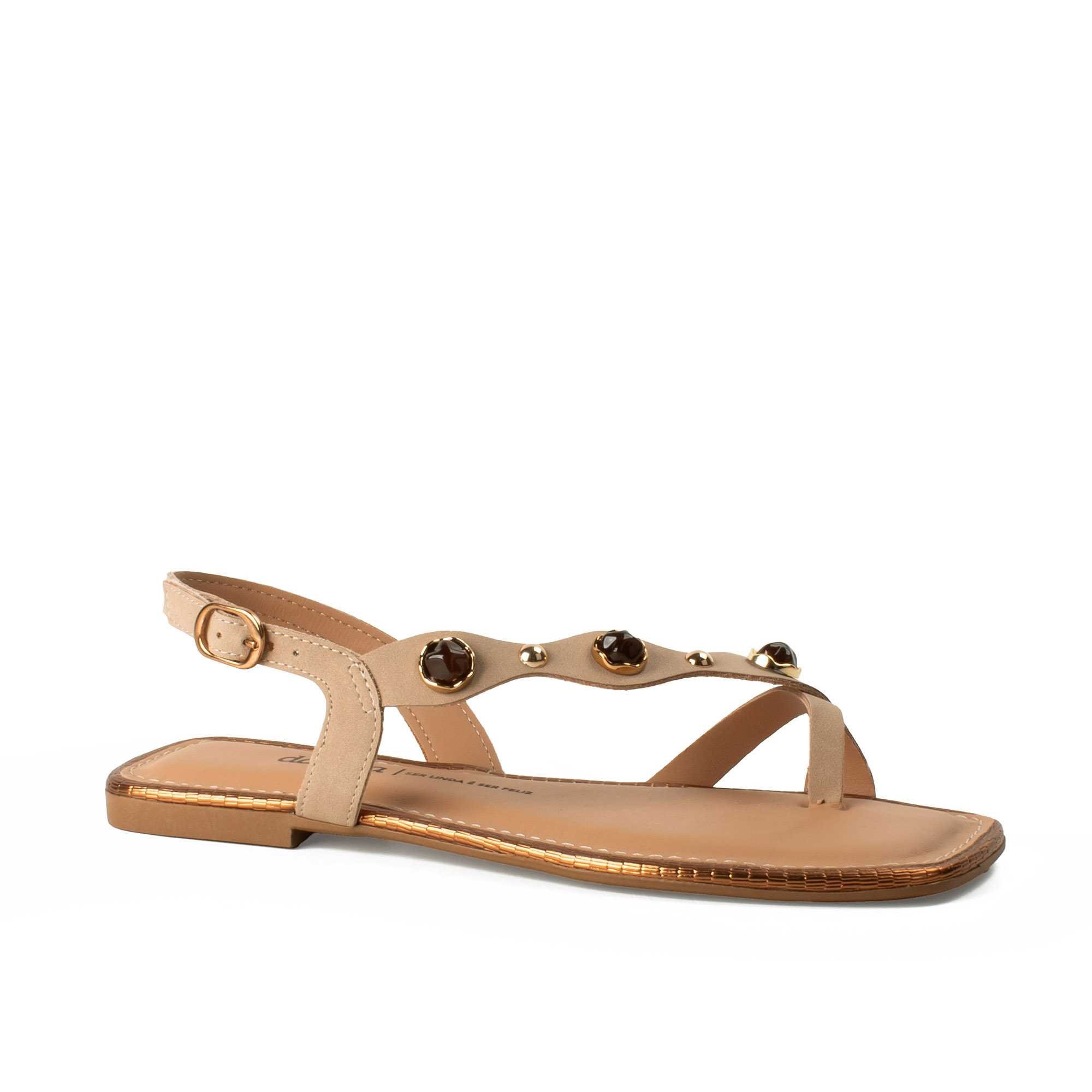 Sandália Feminino Dakota Rasteira Tiras Pedraria Bege 5