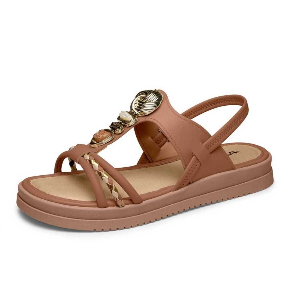 Sandália Feminina Mississipi Pedrarias e Detalhes Trançados Bege 2