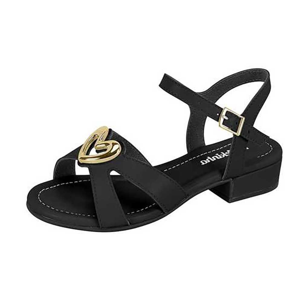 Sandália Infantil Menina Molekinha Saltinho Blocado Coração Preto 2