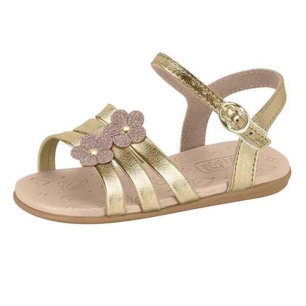 Sandália Infantil Menina Molekinha Tiras Flores Dourado 2