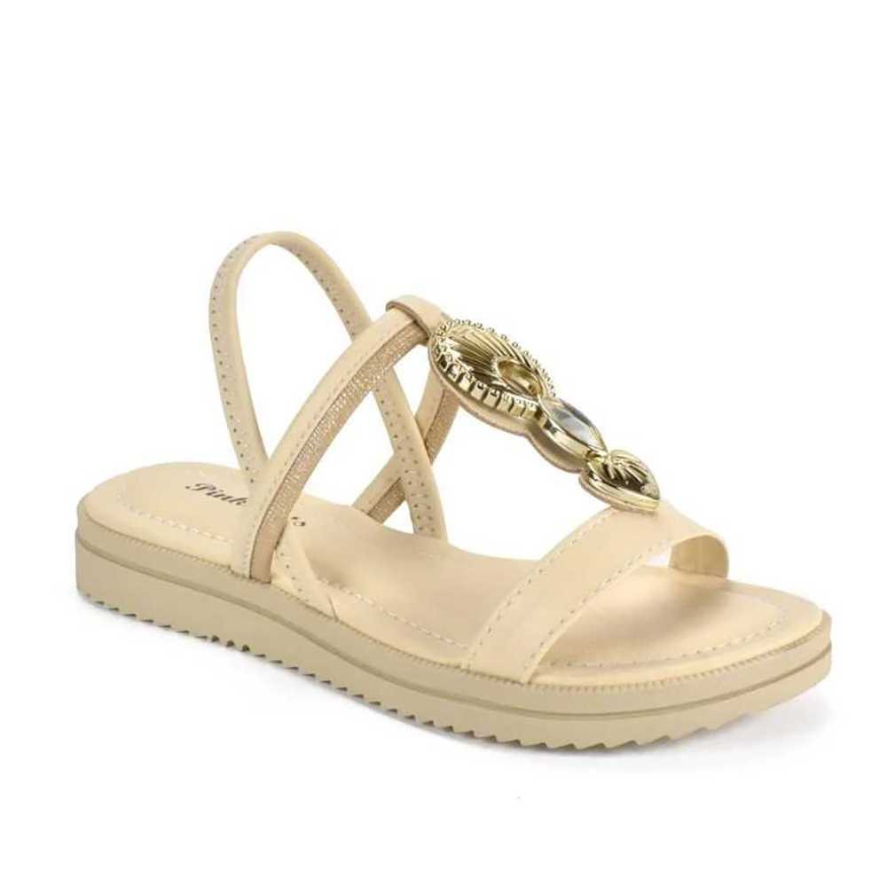 Sandália Infantil Menina Pink Cats Flatform Tiras Pedraria Bege 2