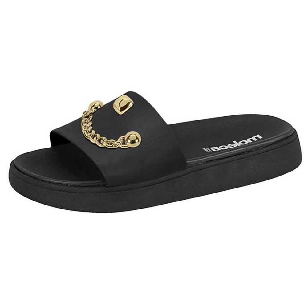 Tamanco Feminino Moleca Papete Com Detalhe Corrente Preto 2