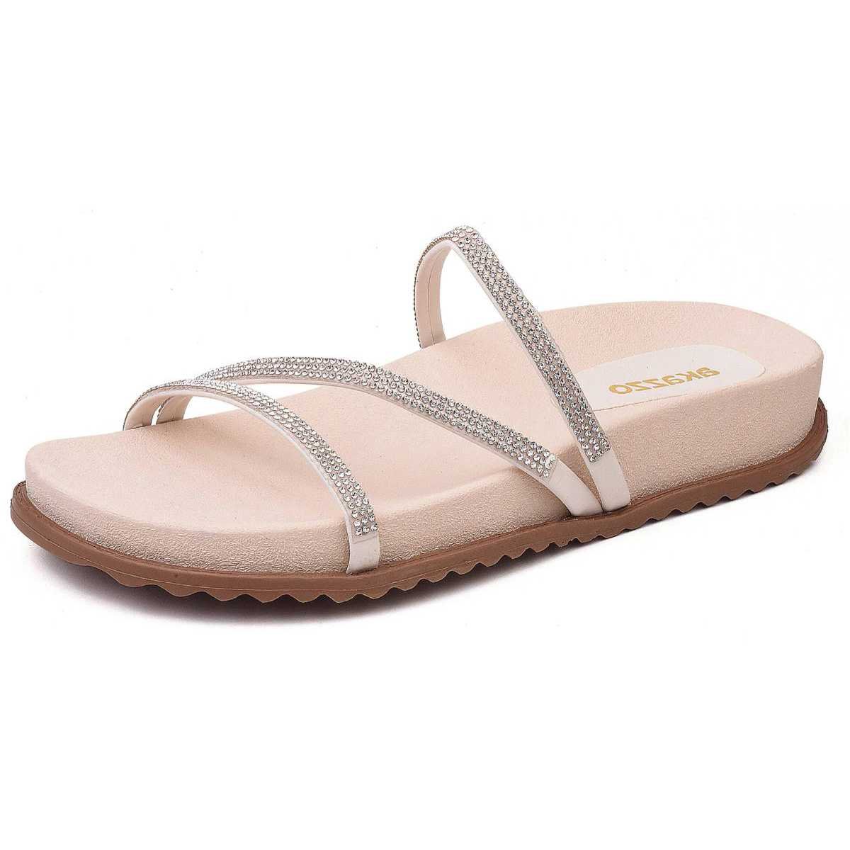 Tamanco Feminino Akazzo Com Brilhos Casual Dia a Dia Branco 2