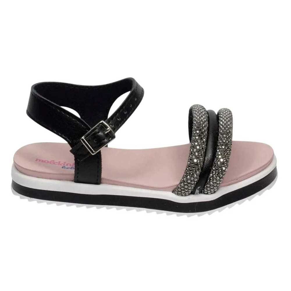 Sandália Infantil Menina Molekinha Com Tiras Bilhantes Preto 2