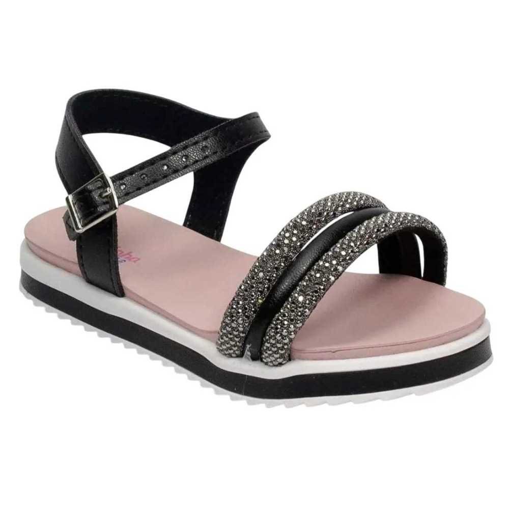 Sandália Infantil Menina Molekinha Com Tiras Bilhantes Preto 3