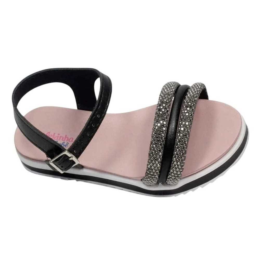 Sandália Infantil Menina Molekinha Com Tiras Bilhantes Preto 4