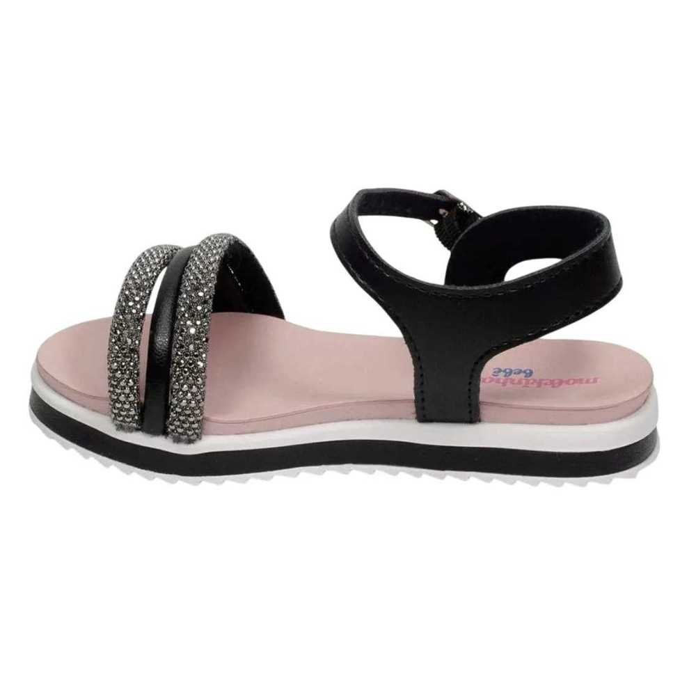 Sandália Infantil Menina Molekinha Com Tiras Bilhantes Preto 5