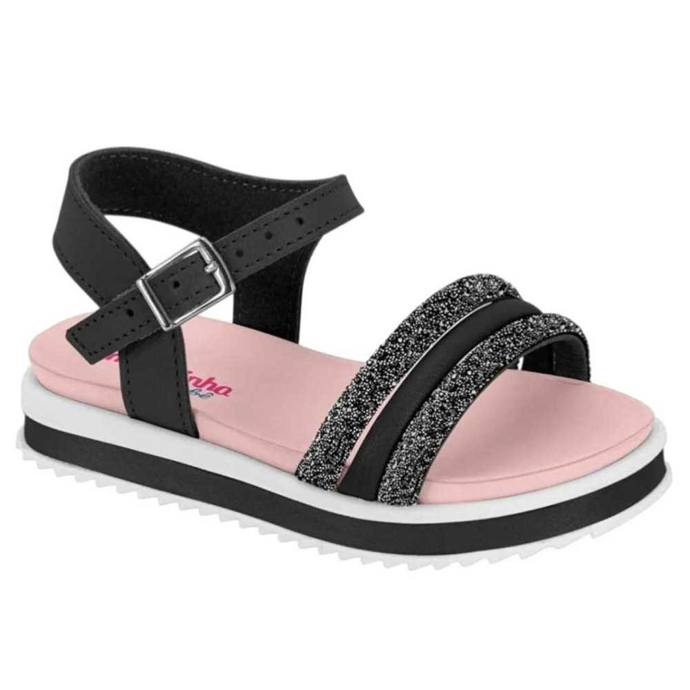 Sandália Infantil Menina Molekinha Com Tiras Bilhantes Preto 6