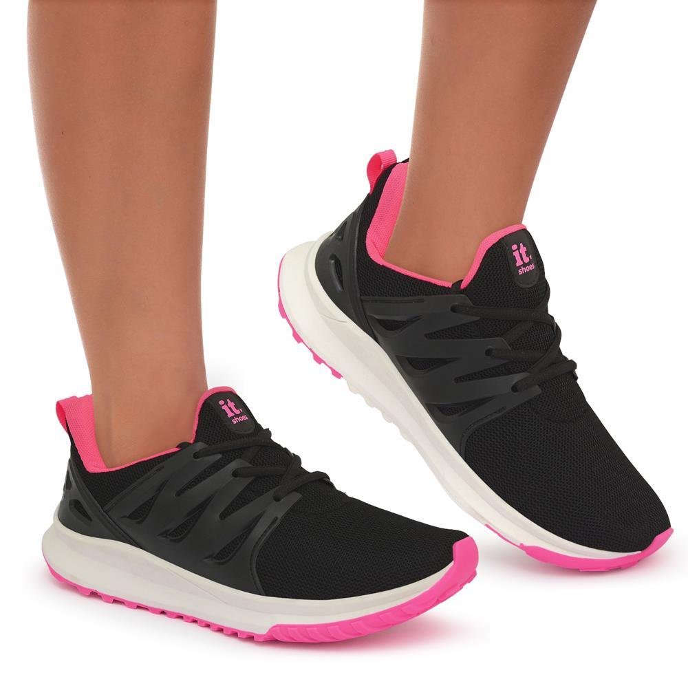 Tênis Feminino Treino Esportivo Academia Corrida Caminhada Preto/Rosa 2