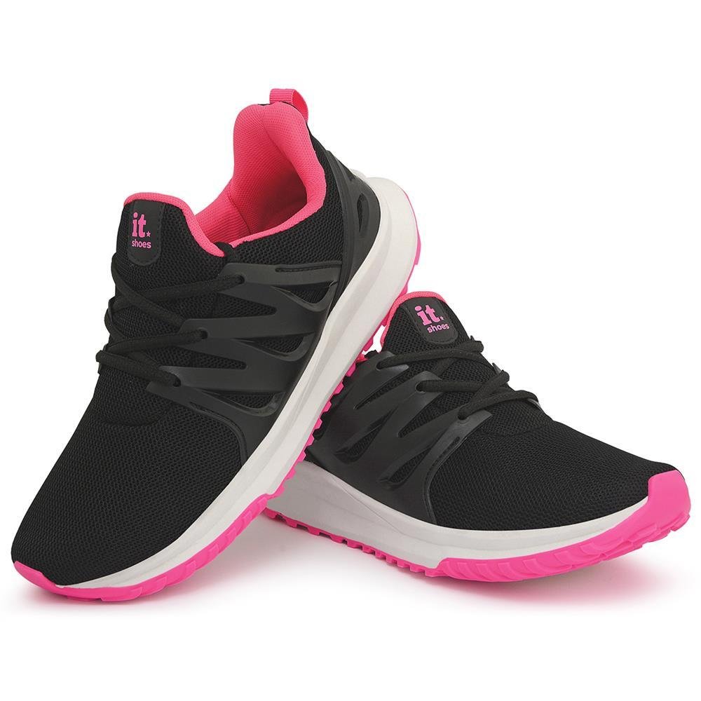 Tênis Feminino Treino Esportivo Academia Corrida Caminhada Preto/Rosa 3