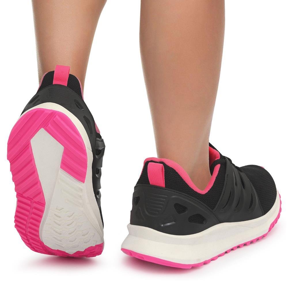 Tênis Feminino Treino Esportivo Academia Corrida Caminhada Preto/Rosa 9