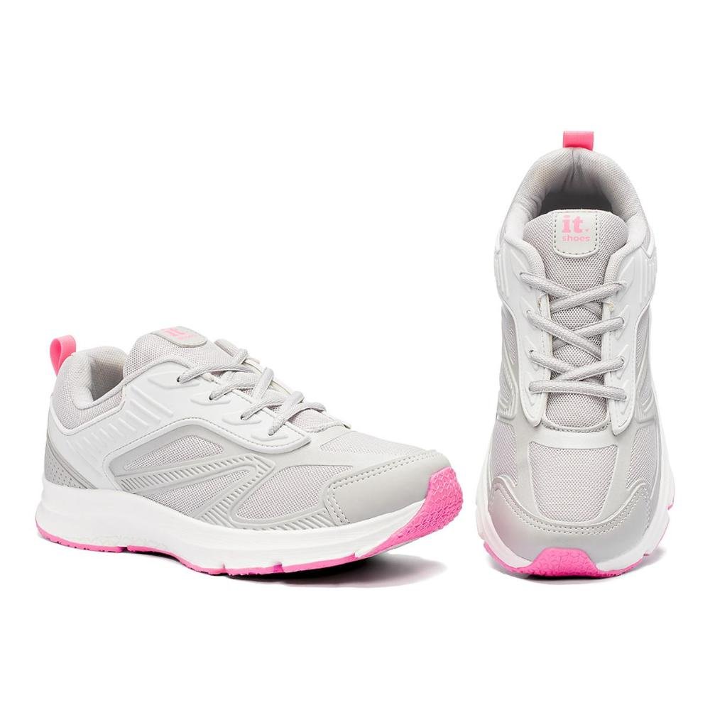 Tênis Feminino Esportivo Caminhada Academia Conforto Cinza/Rosa 2