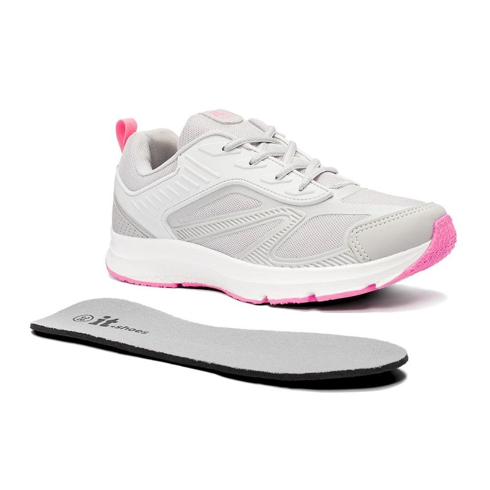 Tênis Feminino Esportivo Caminhada Academia Conforto Cinza/Rosa 3