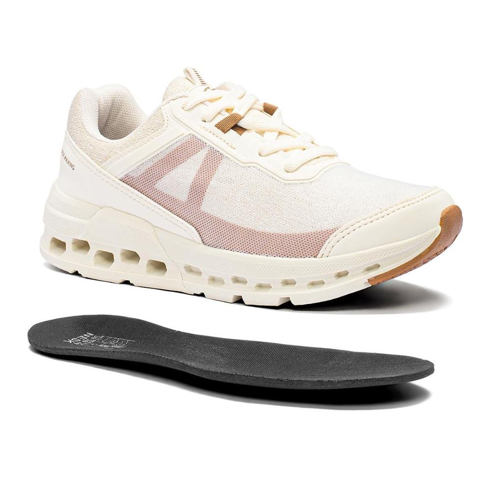 Tênis Feminino Caminhada Respirável Leve Confortável Bege 3