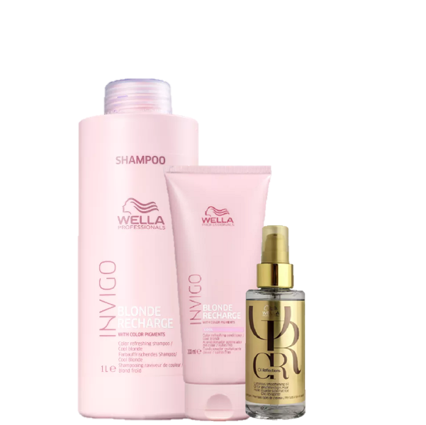 Wella Professionals Invigo Blonde Recharge Shampoo 1L Condicionador 200ml e Oil Reflections 100ml ÚNICO 1