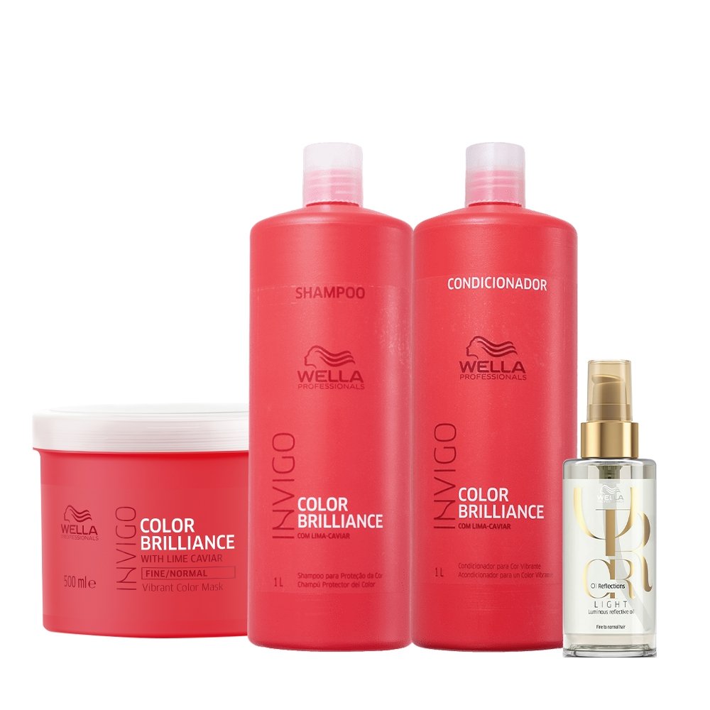 Wella Professionals Invigo Color Brilliance Shampoo+Condicionador 1L+Mascara 500g+Oil Reflections Light 100ml ÚNICO 1