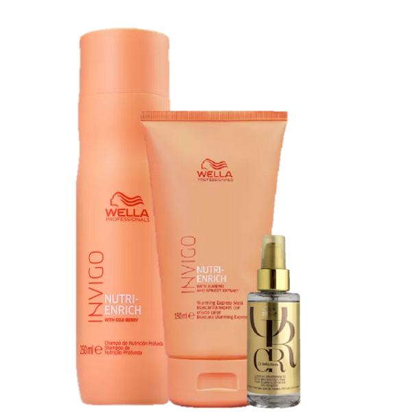 Wella Professionals Invigo Nutri-Enrich Shampoo 250ml Mascara Express 150ml e Oil Reflections 100ml ÚNICO 6