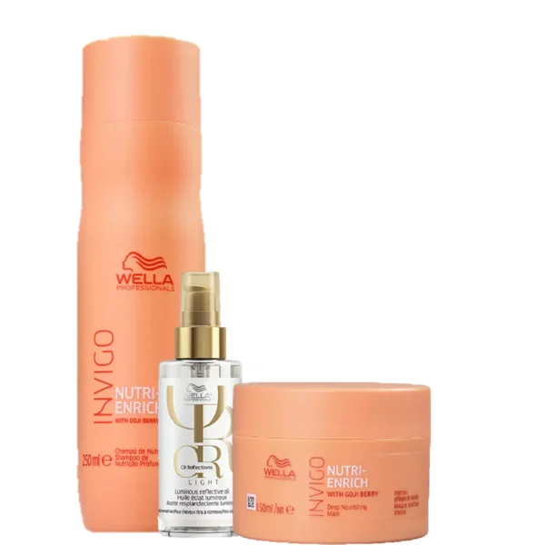 Wella Professionals Invigo Nutri-Enrich Shampoo 250ml Mascara 150ml e Oil Reflections Light 100ml ÚNICO 6