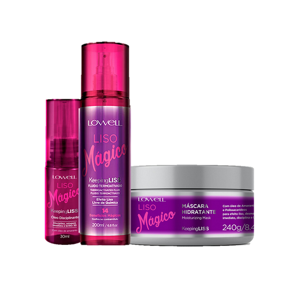 Lowell Keeping Liss Liso Magico Fluido 200ml Oleo Capilar 30ml e Mascara Capilar 240g ÚNICO 6