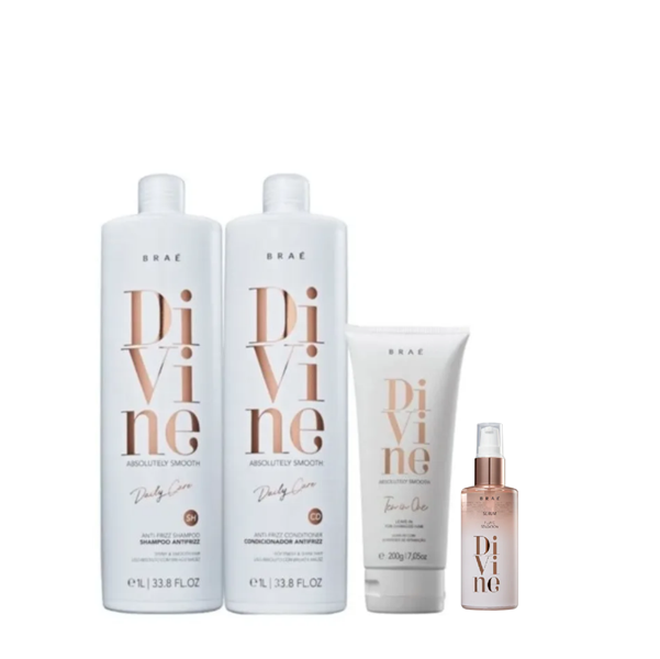 Brae Divine Shampoo+Condicionador 1L+Leave-in 200g+Serum 60ml ÚNICO 1