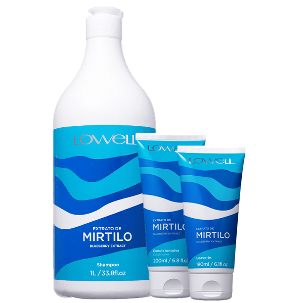 Lowell Extrato de Mirtilo Shampoo 1L Condicionador 200ml e Leave-in 180ml ÚNICO 6