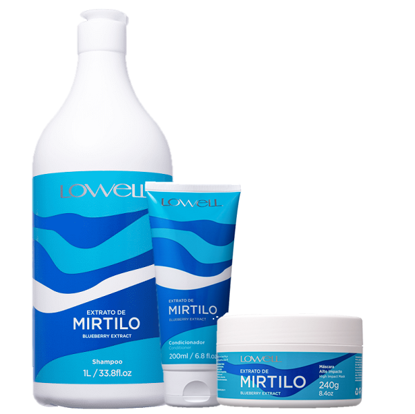Lowell Extrato de Mirtilo Shampoo 1L Condicionador 200ml e Mascara 240g ÚNICO 1