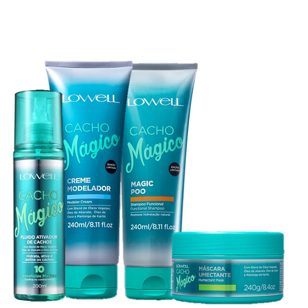 Lowell Cacho Magico Shampoo 240ml Creme Modelador 240ml Mascara 240g e Fluido 200ml ÚNICO 1