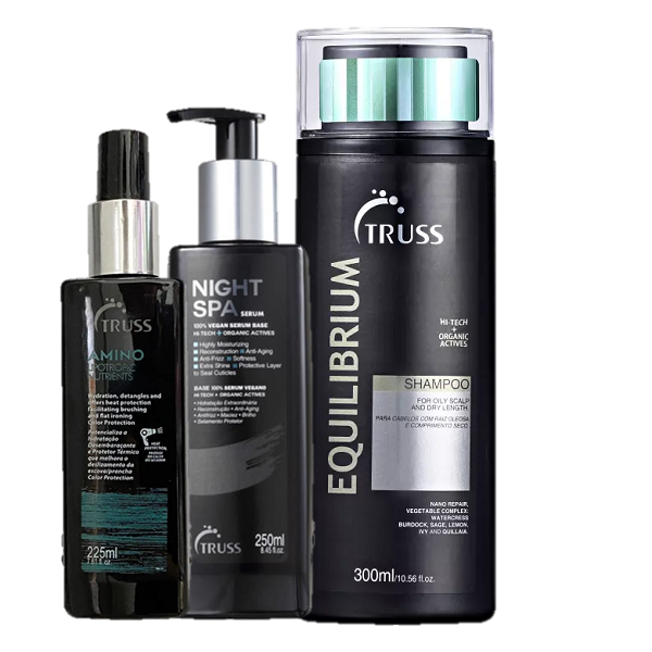 Truss Equilibrium Shampoo 300ml Night Spa 250ml e Amino Lipotropic 225ml ÚNICO 6