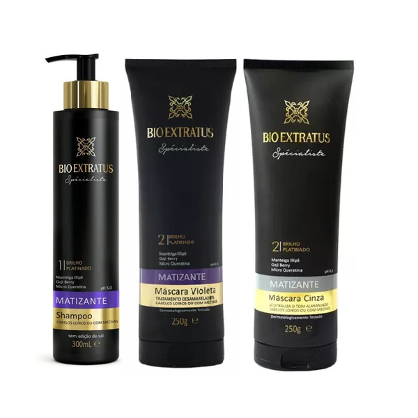 Bio Extratus Matizante Shampoo 300ml com Mascara Violeta e Mascara Cinza 250g ÚNICO 6