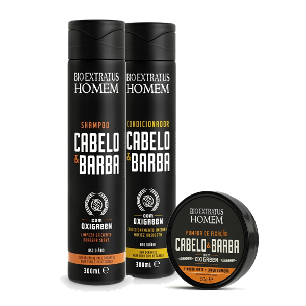 Bio Extratus Homem Kit Cabelo e Barba Shampoo Condicionador 300ml e Pomada Fixadora 50g ÚNICO 6