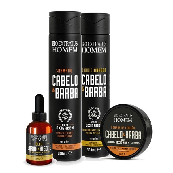 Bio Extratus Homem Kit Cabelo e Barba Shampoo Condicionador 300ml Pomada Fixadora 50g e Oleo 40ml ÚNICO 7