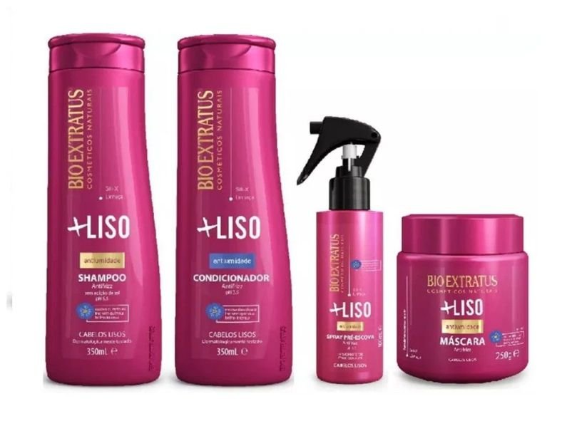 Kit Bio Extratus Mais Liso Shampo + Condicionador 350ml + Mascara 250g + Spray 100ml ÚNICO 2