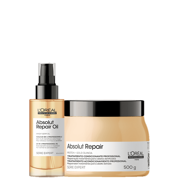 Kit LOreal Professionnel Serie Expert Absolut Repair Gold Quinoa Protein Mascara 500g e Oleo 90ml (2 Produtos) ÚNICO 1