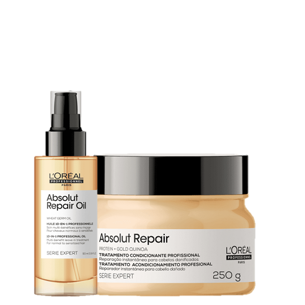 Kit LOreal Professionnel Serie Expert Absolut Repair Gold Quinoa Protein Mascara 250ml e Oleo 90ml (2 Produtos) ÚNICO 1