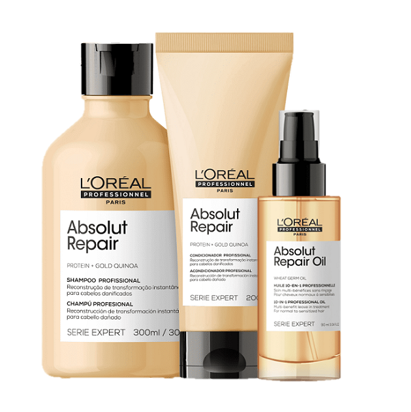 Kit LOreal Professionnel Serie Expert Absolut Repair Gold Quinoa Protein Home Care Duo + Oleo 90ml (3 produtos) ÚNICO 6