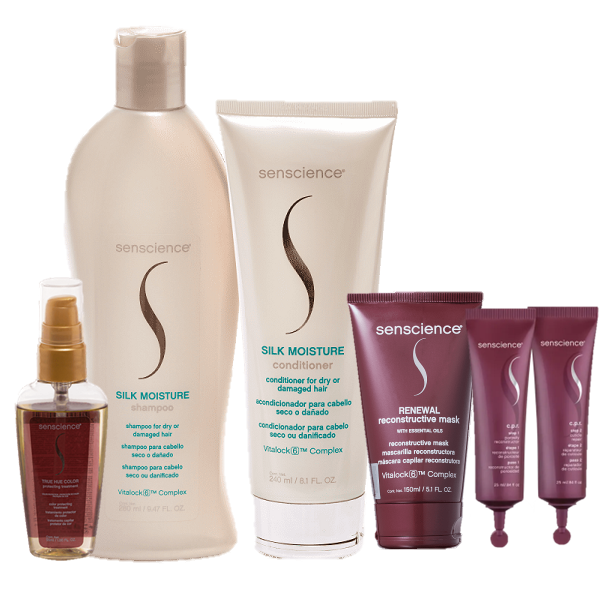 Senscience Silk Moisture Duo Home Care Renewal Mask 150ml CPR Tratamento Reconstrutor 2x25ml e True Hue Oleo 55ml ÚNICO 8