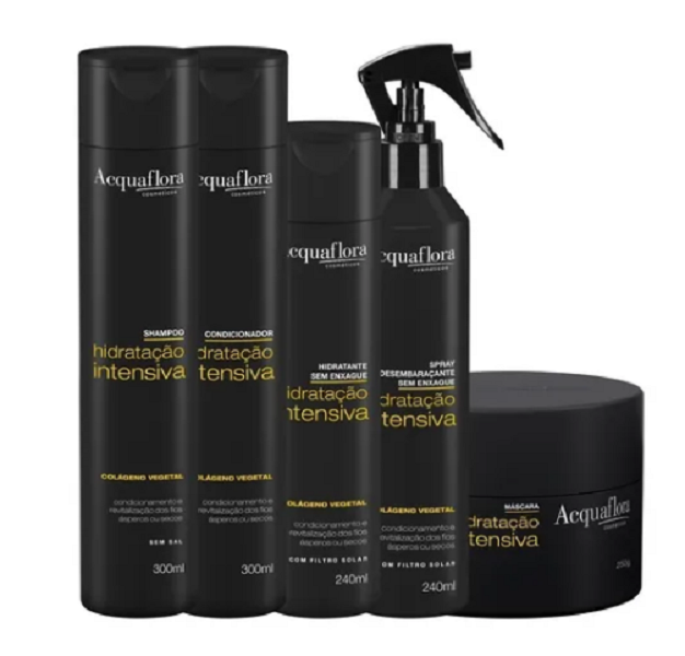 Acquaflora Hidratacao Intensiva Shampoo+Cond 300ml+Masc 250ml+Hidrat. s/ Enxague+Spray s/ Enxague 240ml ÚNICO 7