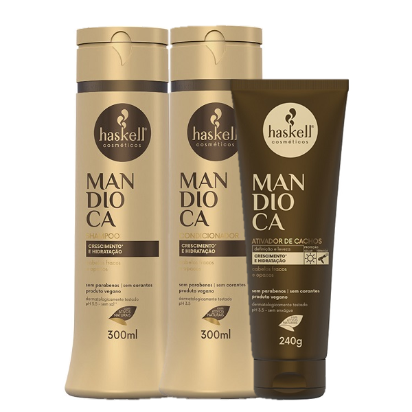 Haskell Mandioca Duo 300ml e Ativador de Cachos 240g ÚNICO 6