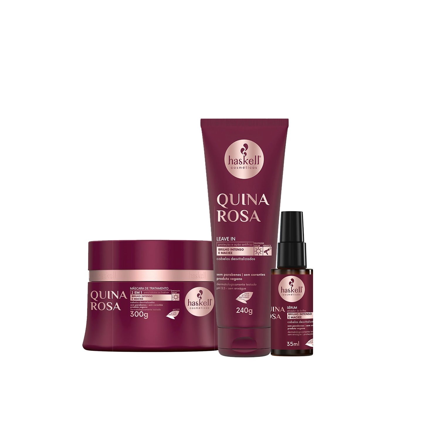 Kit Haskell Quina Rosa Trio Mascara Leave In Serum (3 produtos) ÚNICO
