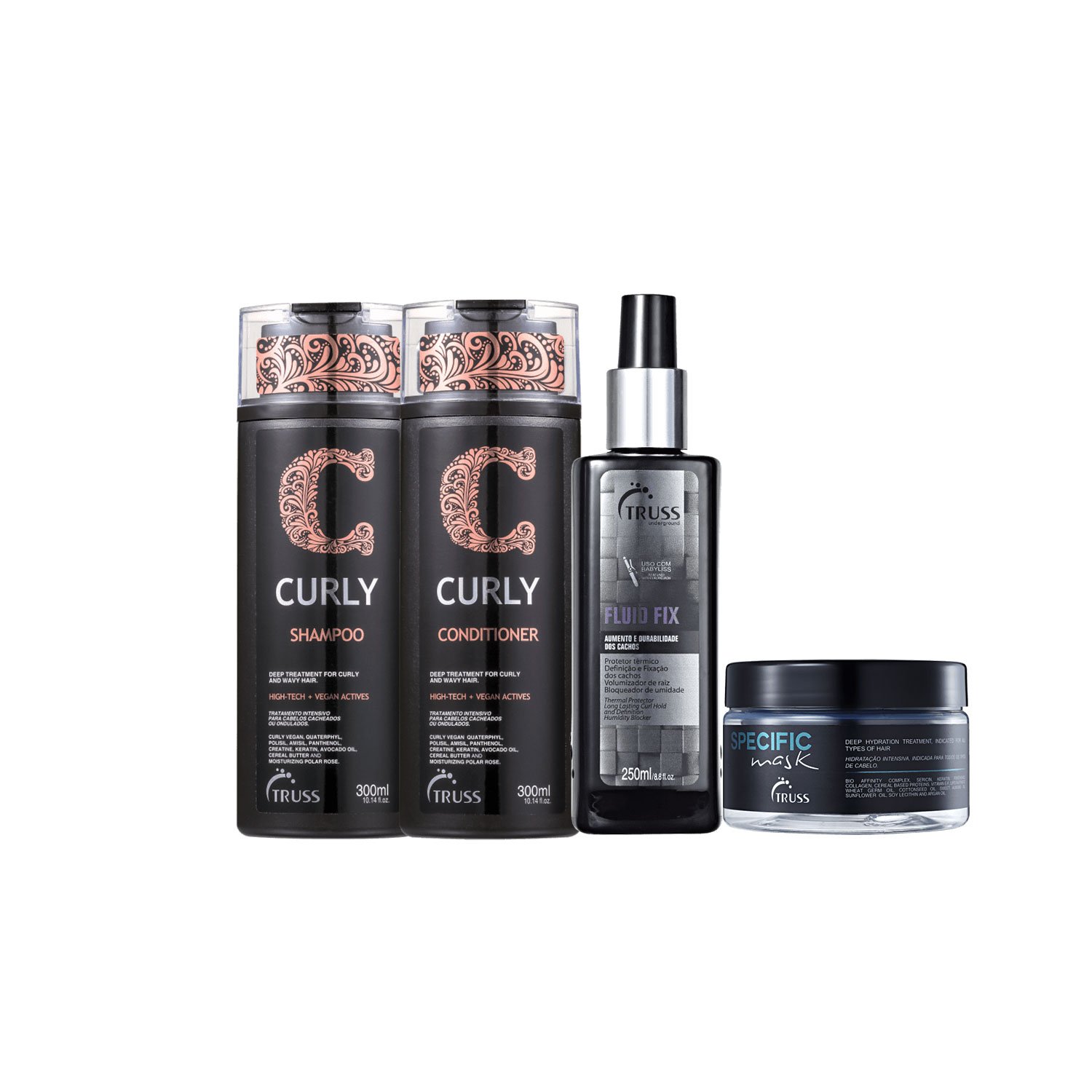 Kit Truss Curly Cachos Hidratados e Fixados (4 produtos)