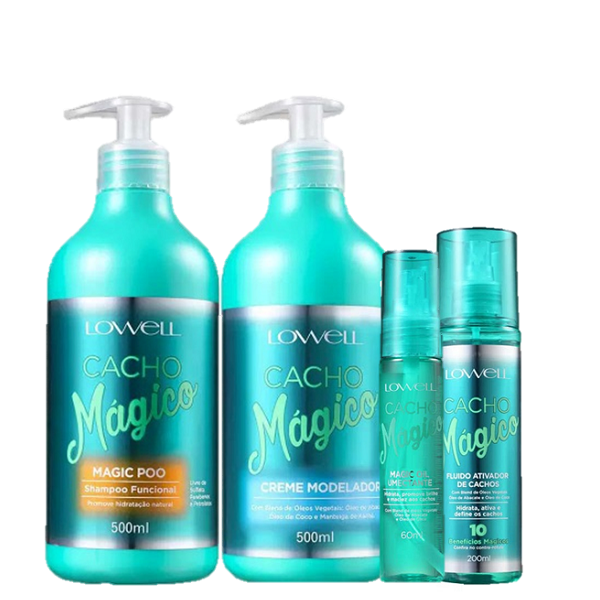 Lowell Cacho Magico Shampoo 500ml Creme Modelador 500ml Oleo 60ml e Fluido 200ml ÚNICO 1